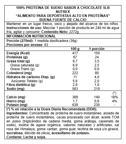 Proteína 100% Whey Nutrex 5 LB chocolate