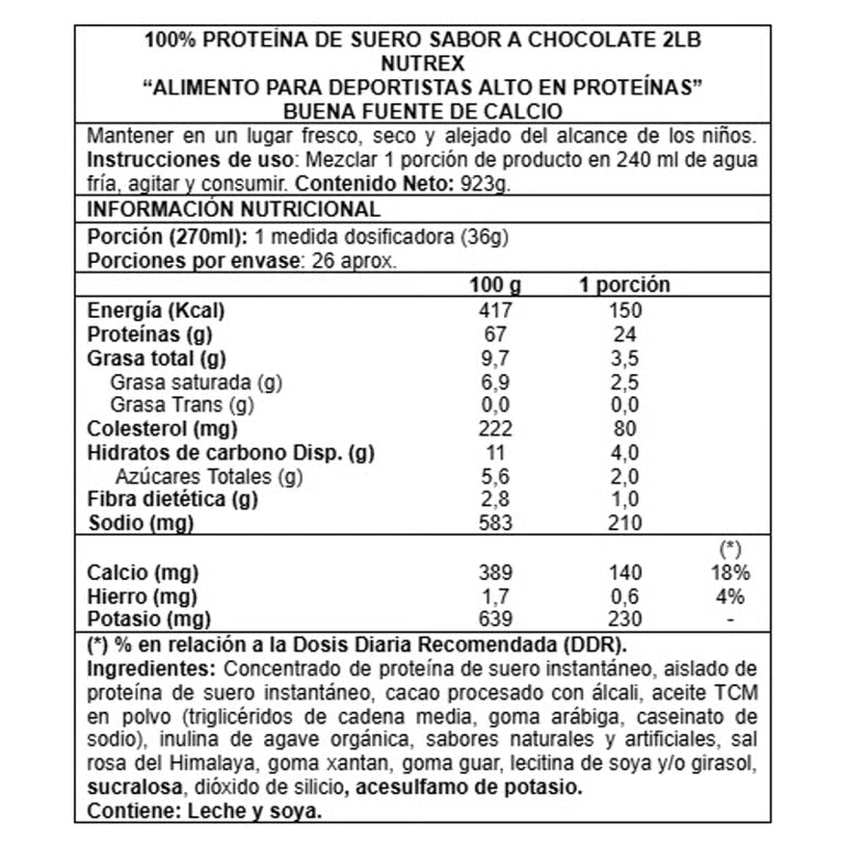Proteína Nutrex 100% Whey 26 SV chocolate ⚡
