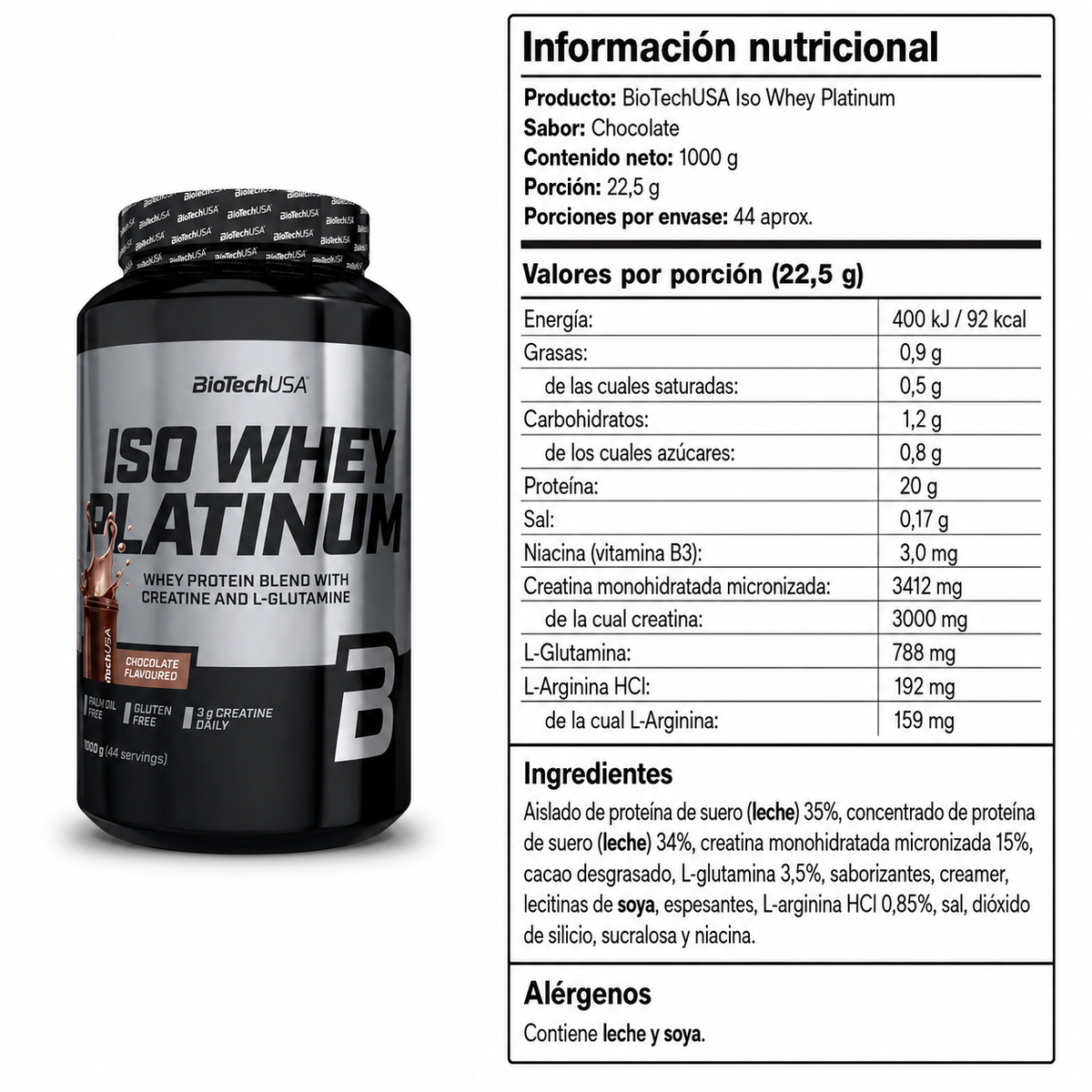 BioTechUSA Platinum Whey 1000 g | Proteína + Creatina