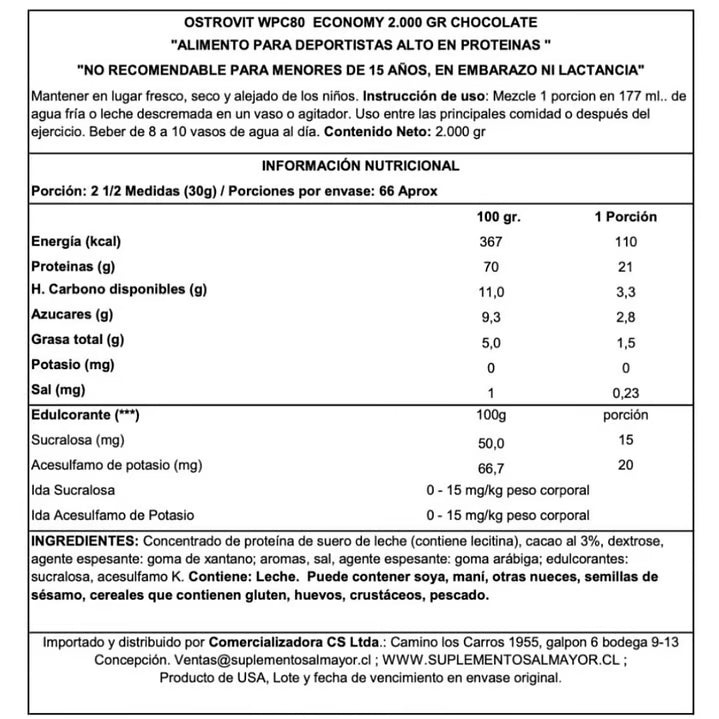 Proteína OstroVit 100% Whey 2kg chocolate