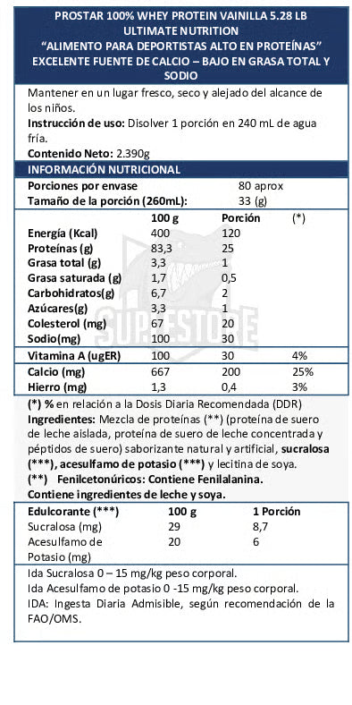 Proteína Prostar Whey Ultimate Nutrition 80 SV chocolate