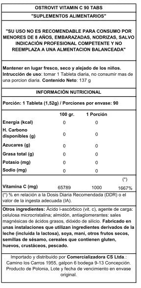 Vitamina C1000 Ostrovit 90 pastillas