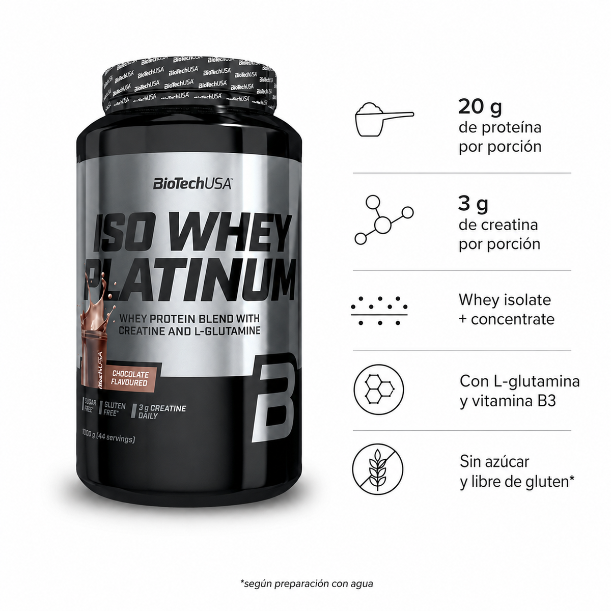 BioTechUSA Platinum Whey 1000 g | Proteína + Creatina