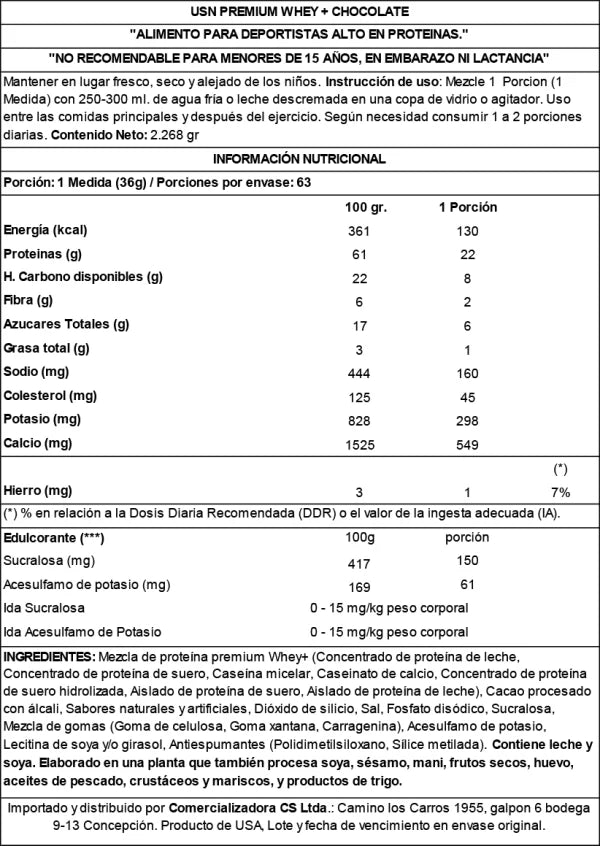Proteína USN Premium Whey+ 64 SV chocolate