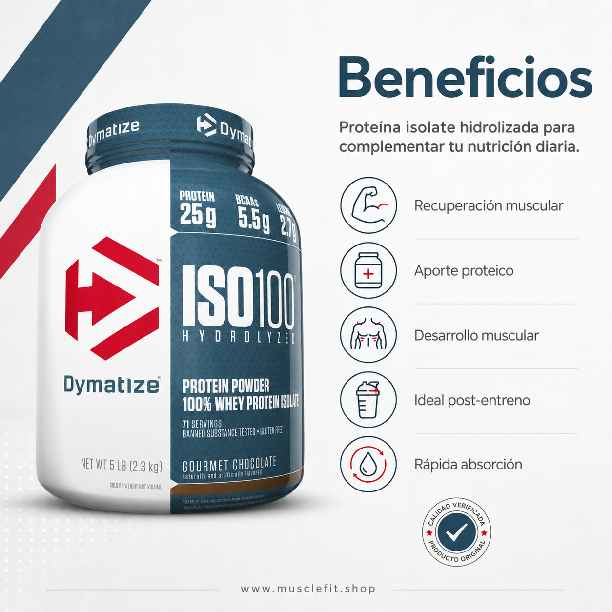 Dymatize ISO100 5 lb | Proteína Aislada e Hidrolizada -  Sabor Chocolate
