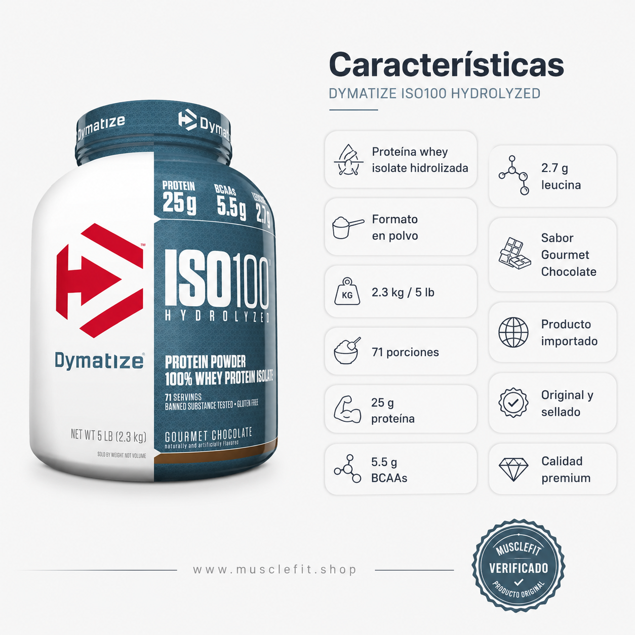 Dymatize ISO100 5 lb | Proteína Aislada e Hidrolizada -  Sabor Chocolate
