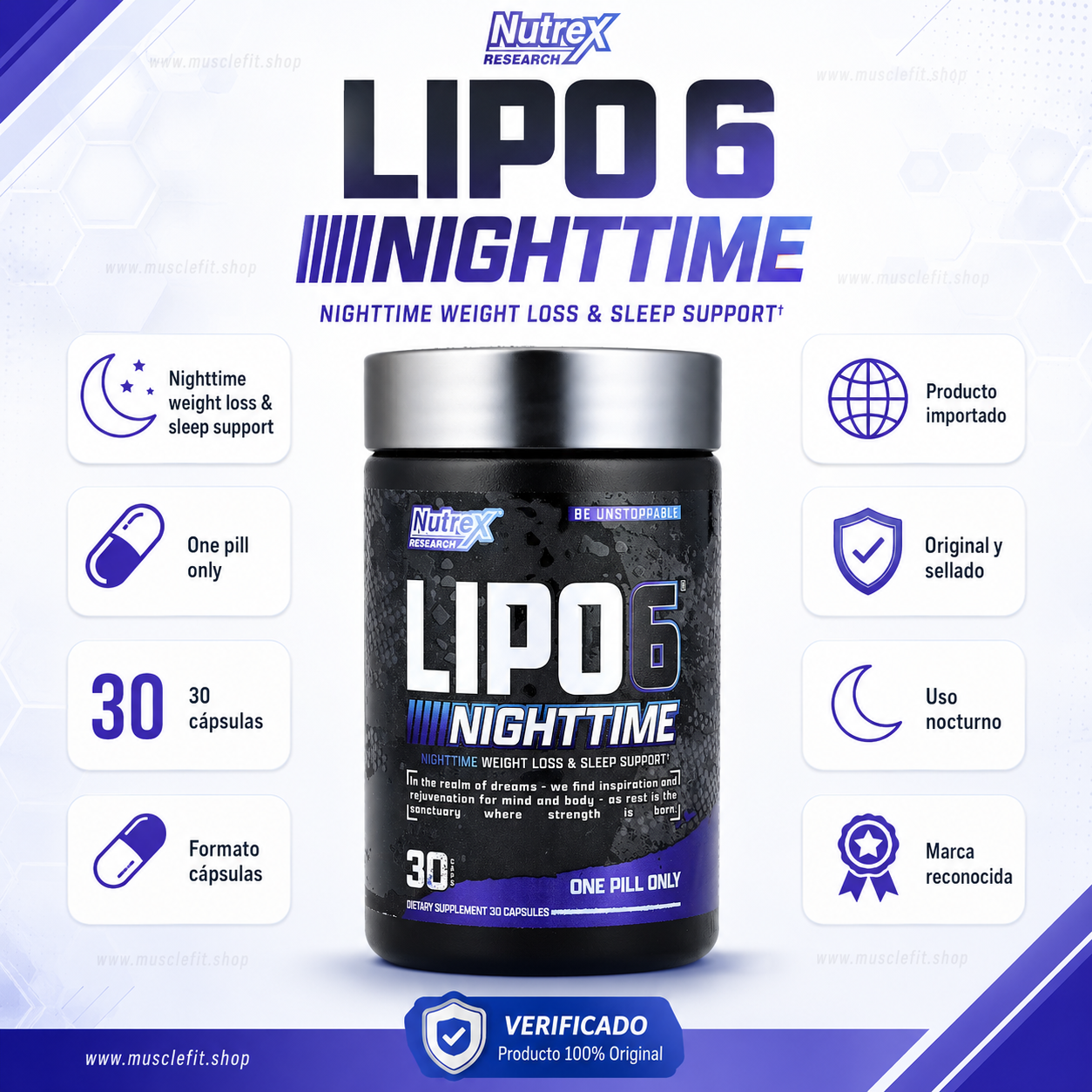 Quemador de grasa Lipo 6 Black Nighttime 60 capsulas