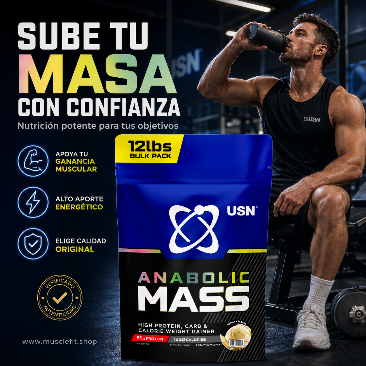 Ganador de masa USN Anabolic Mass 12 LB chocolate