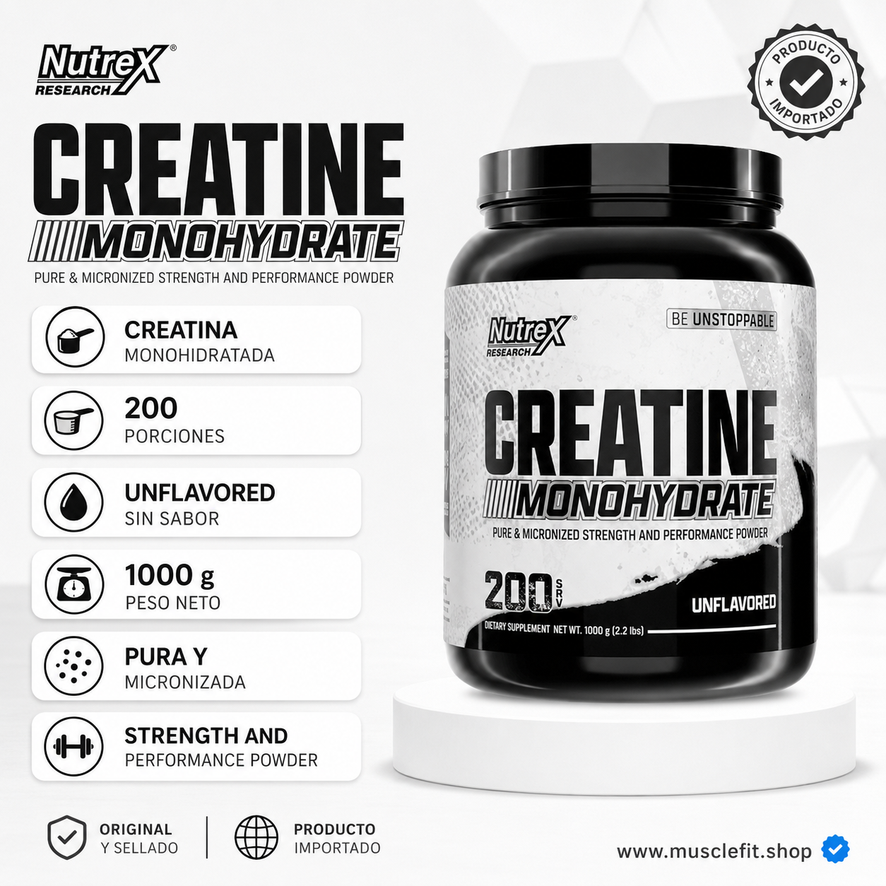 Creatina Monohidratada Nutrex 1 kilo - 200 SV