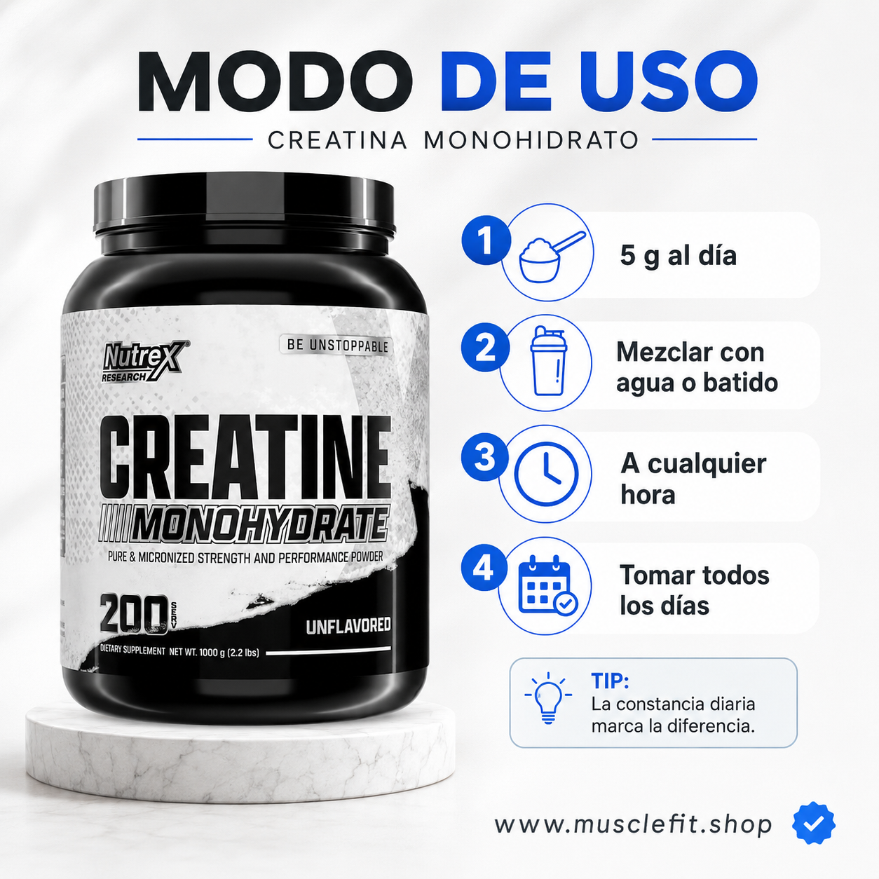 Creatina Monohidratada Nutrex 1 kilo - 200 SV