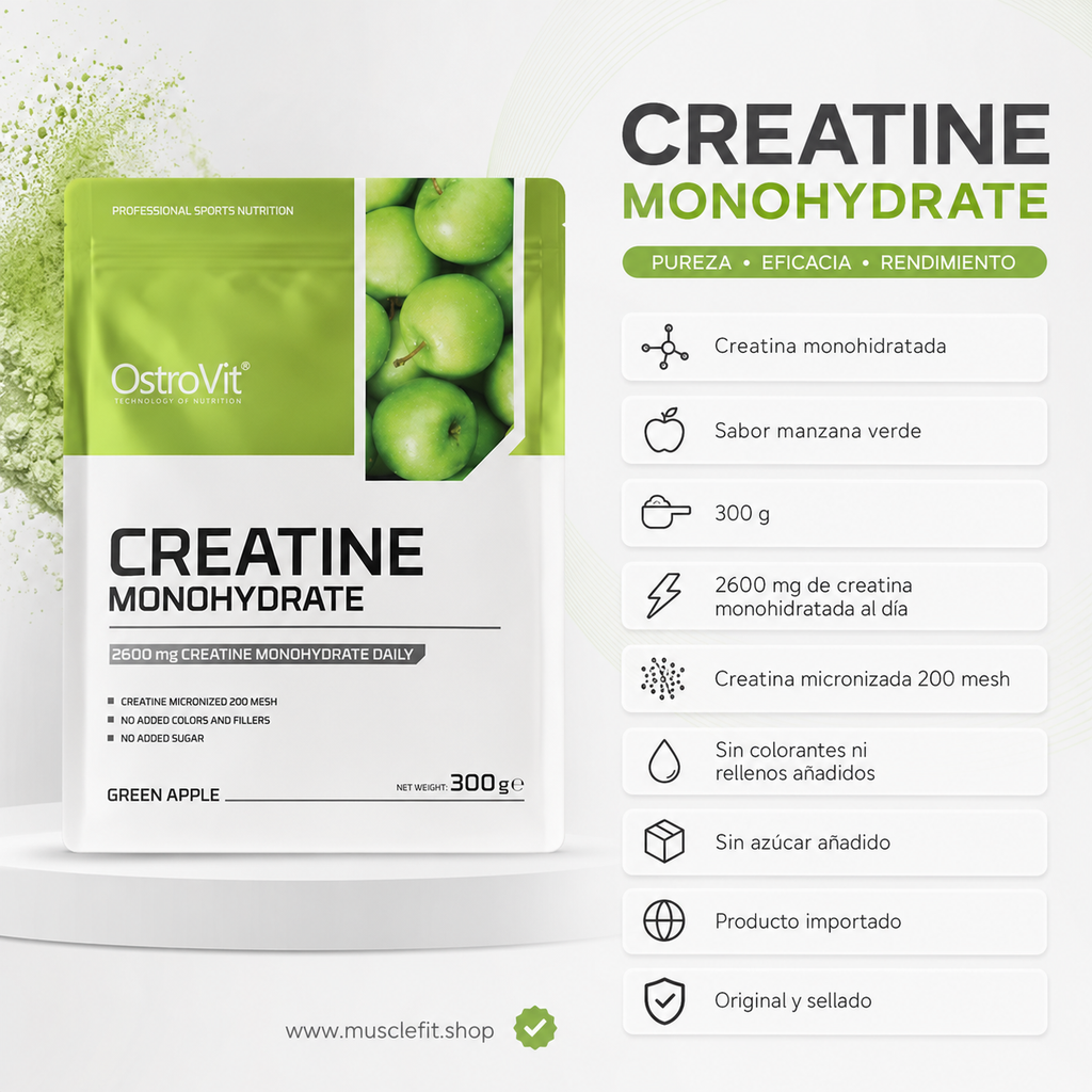 Creatina Monohidrata con Sabor manzana 🍏  60serv - 300gr