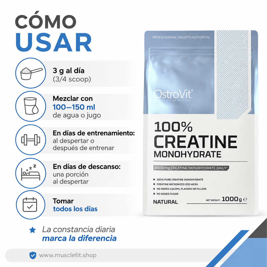 Creatina Monohidratada 200serv - 1 Kg sin sabor ⚡