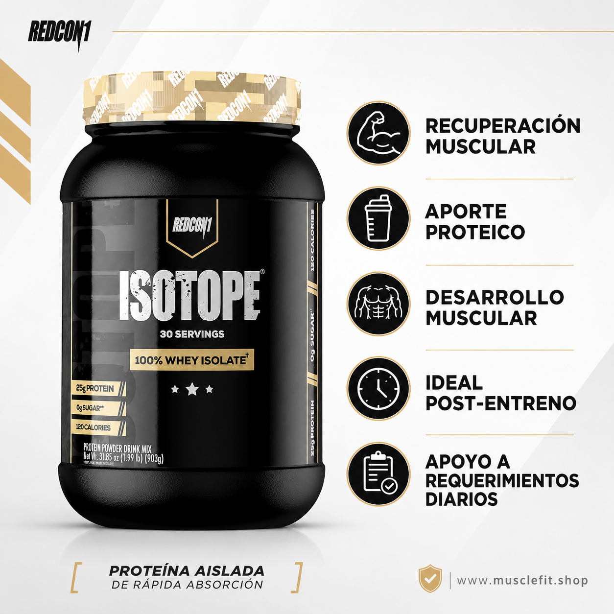 Proteina Isotope Redcon1 Whey Isolate 30 SV Mantequilla de Maní