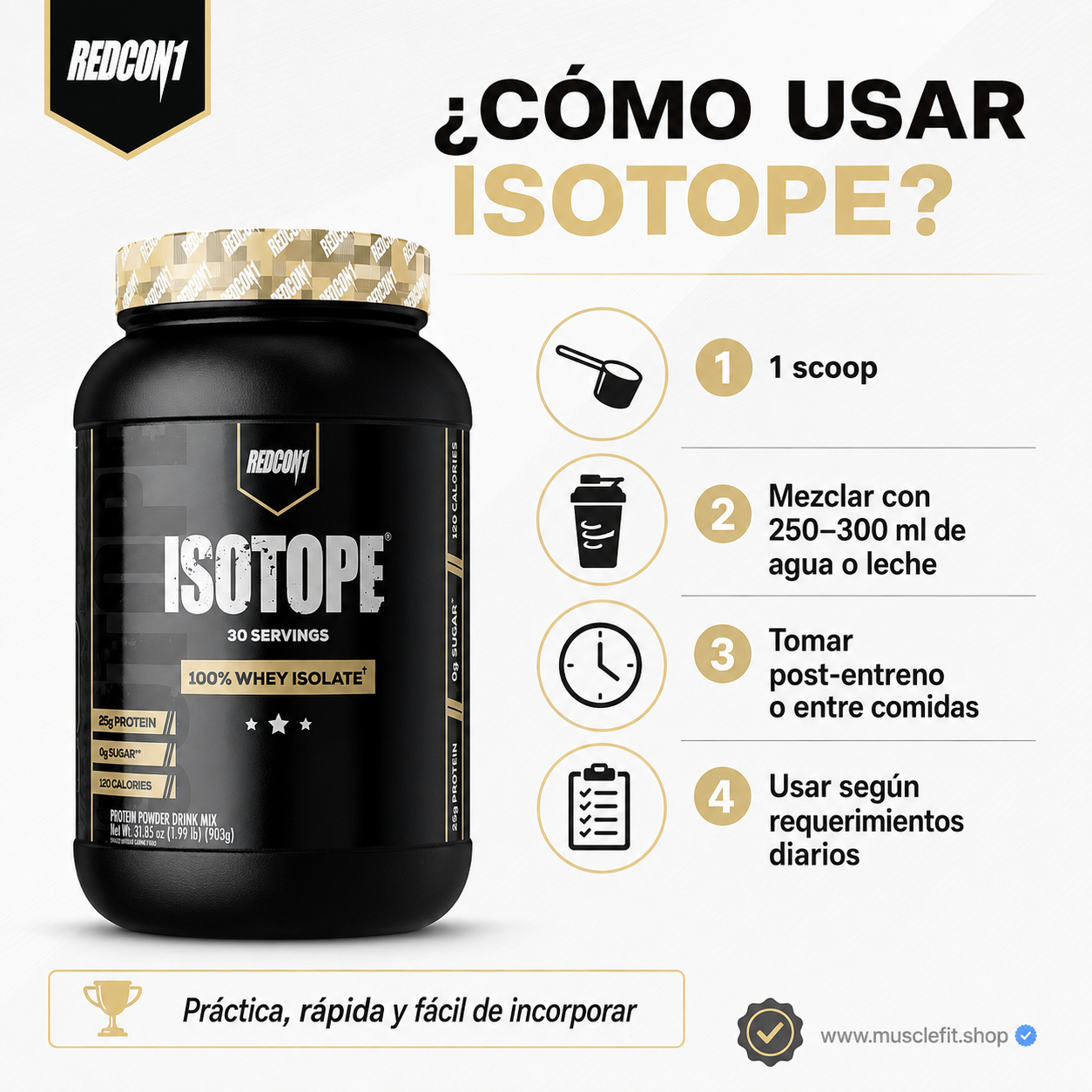 Proteina Isotope Redcon1 Whey Isolate 30 SV Mantequilla de Maní