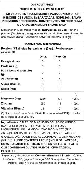 MGZB Magnesio Zinc Ostrovit 90 pastillas