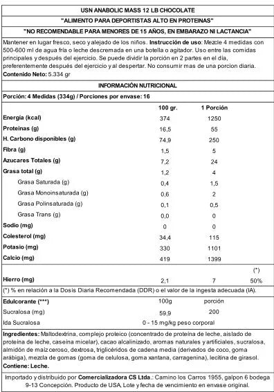 Ganador de masa USN Anabolic Mass 12 LB chocolate