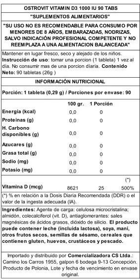 Vitamina D3 1000 IU OstroVit 90 tabletas