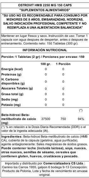 HMB 2250 Ostrovit 150 Cápsulas